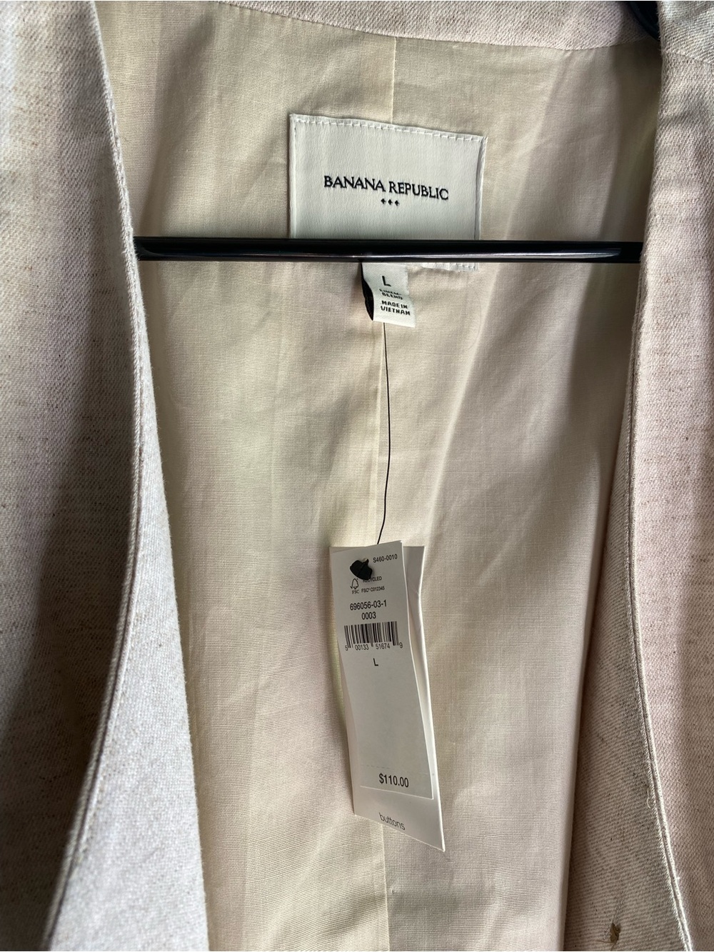 🆕 NWT BR Linen Vest - Oatmeal - Sz L - Picture 2 of 5